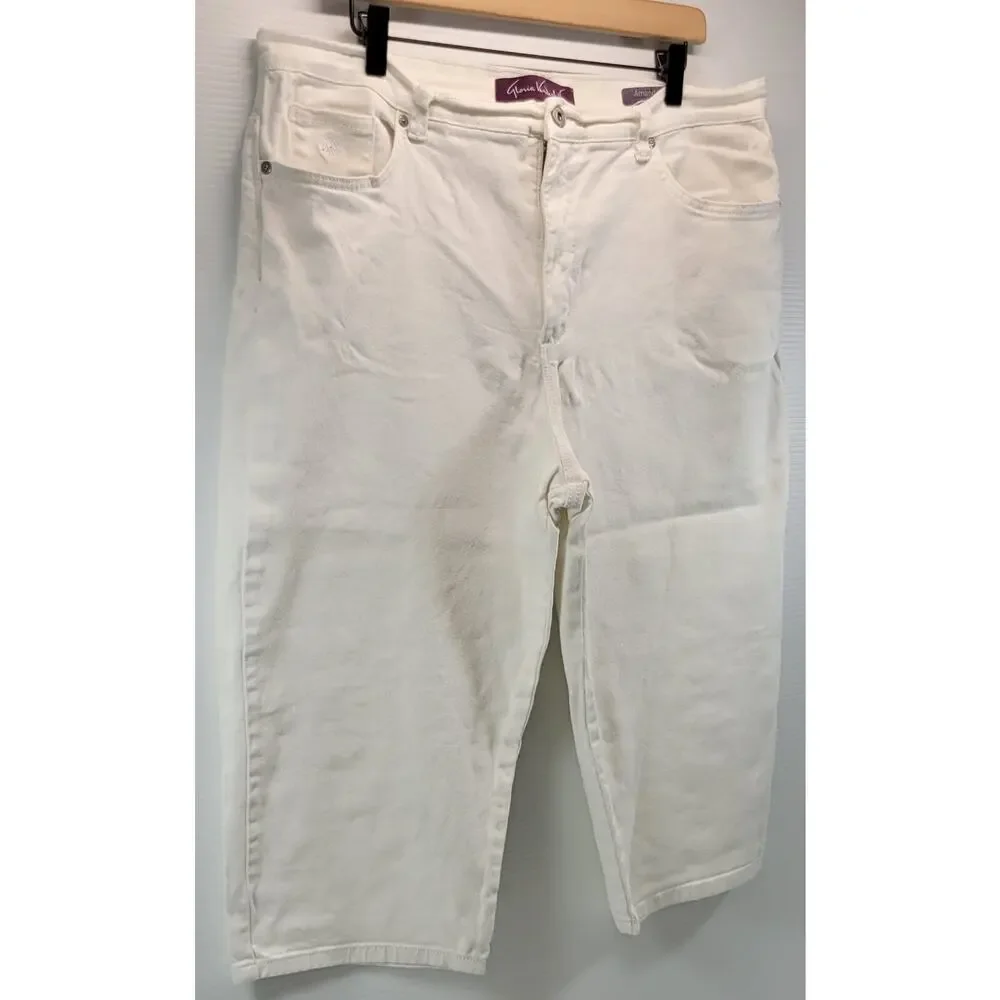 L9) Gloria Vanderbilt Amanda Capri White Studded Denim Pants 18 Missy